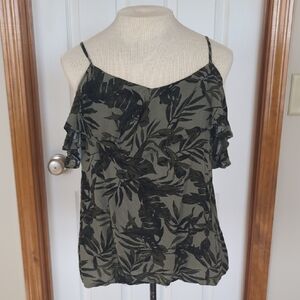 Green and Black Leaf Print Camisole